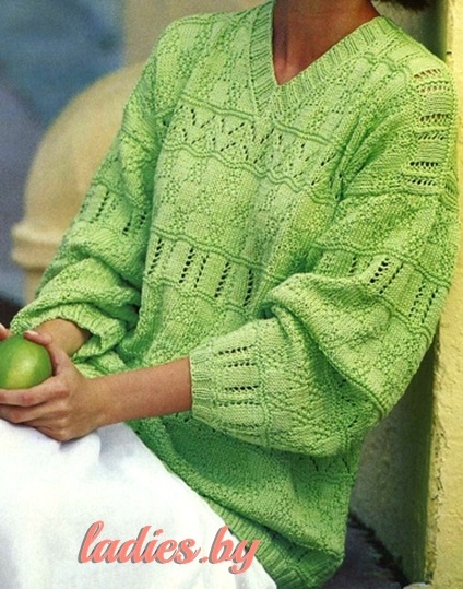 Вязаный женский пуловер цвета киви