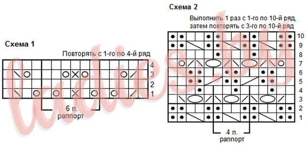 Ажурный узор спицами (схема-1). Рельефный узор спицами (схема-2)