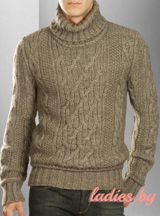 Вязаный мужской свитер с аранами (перед)