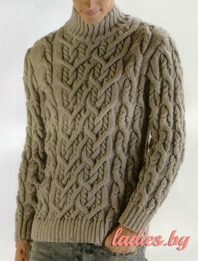 Вязаный мужской серый свитер с аранами