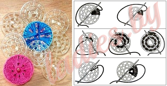 Декоративные пуговицы из пластиковых заготовок, обвязанных пряжей