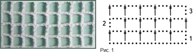 Схема крупной филейной сетки крючком (рис.1)