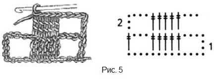 Схема крупной филейной сетки крючком (рис.5)