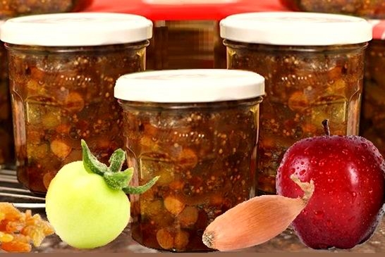 Чатни из зелёных помидоров с яблоком, луком, изюмом и имбирём (рецепт-3)