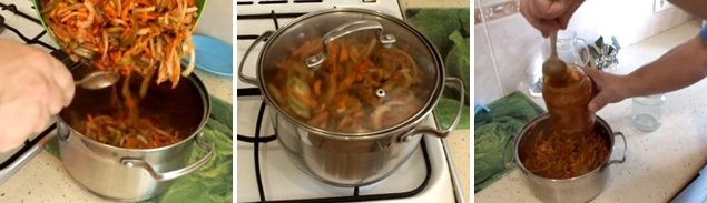 Зимний салат из зелёных помидоров с морковью, луком и томатной пастой (рецепт-4)