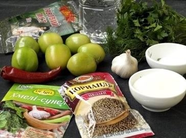 Фаршированные зелёные помидоры по-грузински на зиму (рецепт-3)