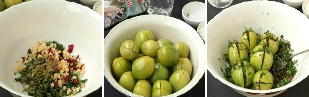 Закуска из фаршированных зелёных помидоров на зиму (рецепт-3)