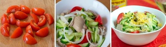 Салат из печени минтая с помидором и огурцом (рецепт-3)