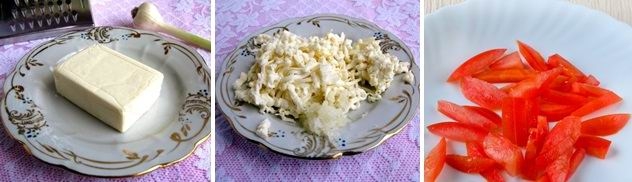 Рулетики из кабачков с плавленым сыром, чесноком и помидором (рецепт-4)